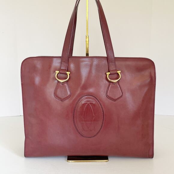 CARTIER Vintage Large Burgandy Leather Doctors Unisex Handbag - Picture 12 of 16